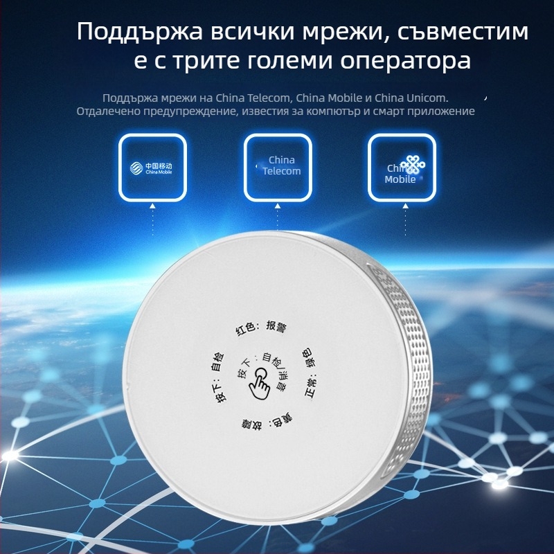 Газов детектор с Bluetooth GA01, Meian, 360° детекция, 2.4 GHz безжично, стенен монтаж, обхват 30 м², 90–240 V