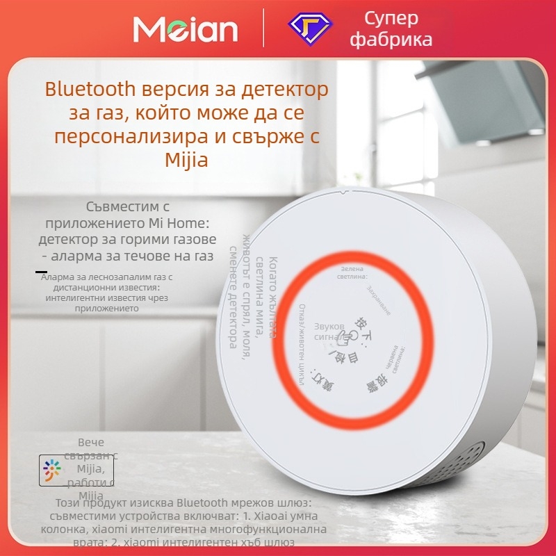 Газов детектор с Bluetooth GA01, Meian, 360° детекция, 2.4 GHz безжично, стенен монтаж, обхват 30 м², 90–240 V