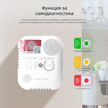 Газов сигнализатор за дома с детекция на CO и метан, фиксиран тип, обхват 20 м², точност 8%, 220V