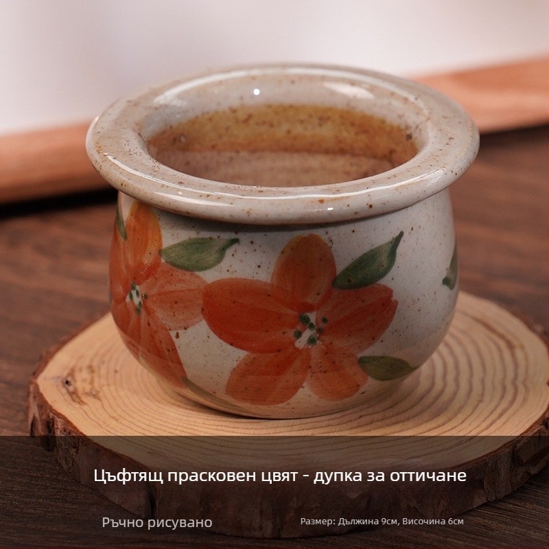 Керамична саксия за сукуленти, ръчно рисувана, дишаща, за стенен монтаж, настолен или окачен вариант, китайски стил