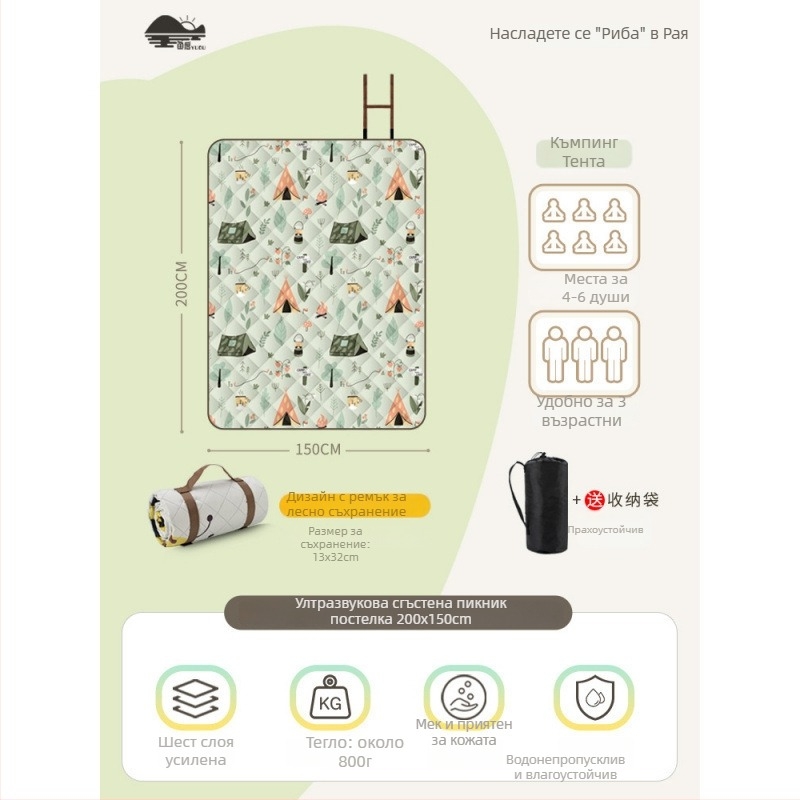 Пикник постелка с фланелена повърхност, водоустойчива за къмпинг, преносима и подсилена за групова употреба