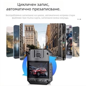 Полицейска камера за тяло с клип за носене, 1080p, F1.0, детекция на движение, TF карта, бутонен режим