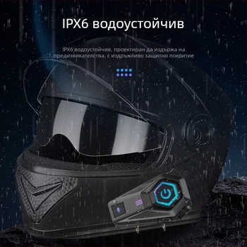 Bluetooth слушалка за каска – Bluetooth 5.0, обхват 10 m, стерео двустранен звук, 50 ч батерия, повиквания, гласово управление и музика