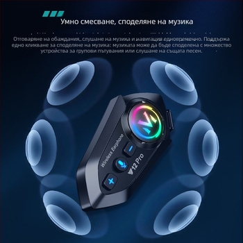 Y12Pro Bluetooth слушалка за шлем — Bluetooth 5.4, Водоустойчив, Шумопотискане, Обхват 10 м, Време на работа 25 ч