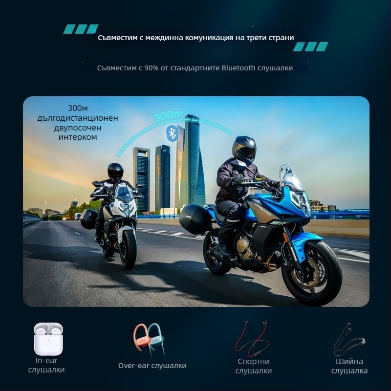 Y12Pro Bluetooth слушалка за шлем — Bluetooth 5.4, Водоустойчив, Шумопотискане, Обхват 10 м, Време на работа 25 ч