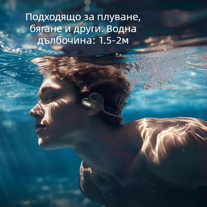 Слушалки за костна проводимост за плуване – IPX8 водоустойчиви, Bluetooth 5.3, USB 3.0 интерфейс, 120 mAh батерия, задно окачване