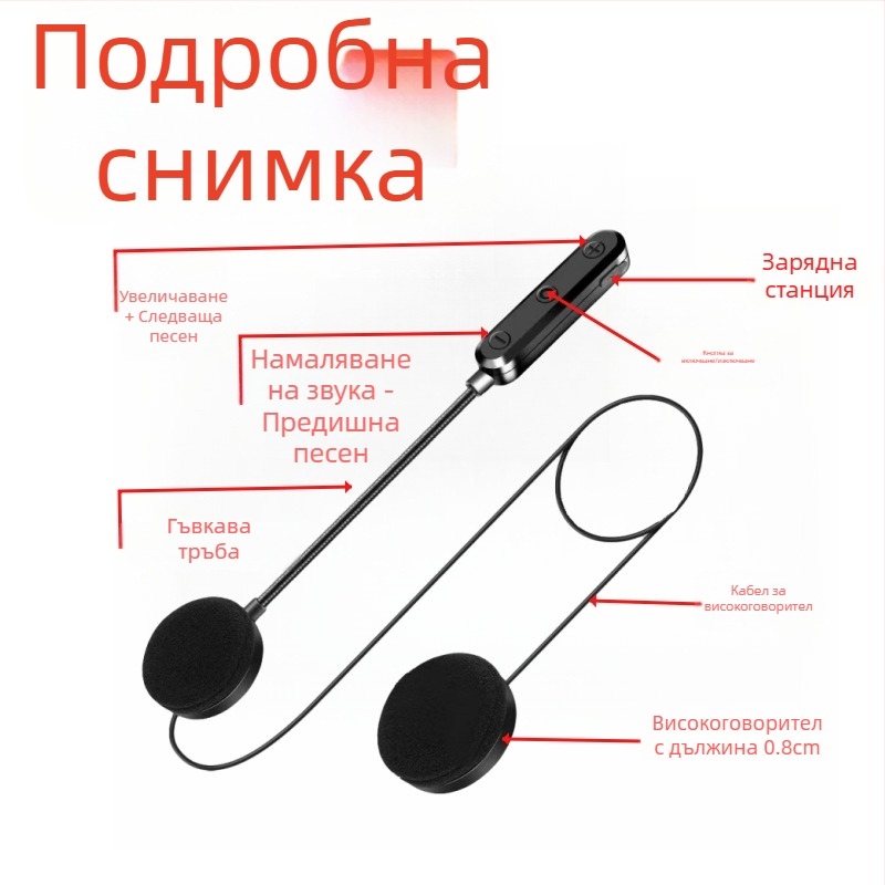 Аксесоар за шлем на електрически мотоциклет със вграден Bluetooth слушалка, Bluetooth 5.0, обхват до 10 м, стерео звук, батерия 10 ч