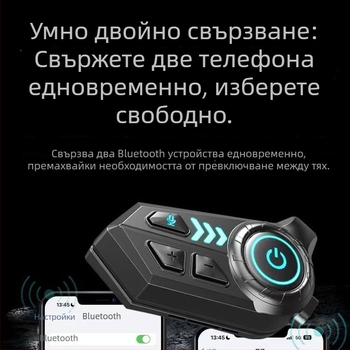 X10C Bluetooth слушалка за каска – водоустойчива, шумопотискане, Bluetooth 6.0, 400 mAh, дълъг живот на батерията, над ухото, управление докосване + бутон