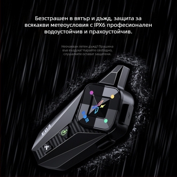 Bluetooth слушалка за мотоциклетна каска – двоен интерком, обхват 500 м, стерео двустранен звук, Bluetooth 6.0, 22 ч живот на батерията