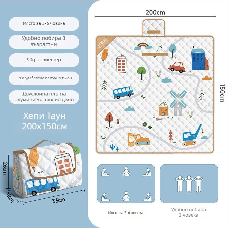 Утолщена пикникова и къмпинг подложка с алуминиево фолио, водоустойчива сгъваема EVA подложка за много хора, Чуня плат