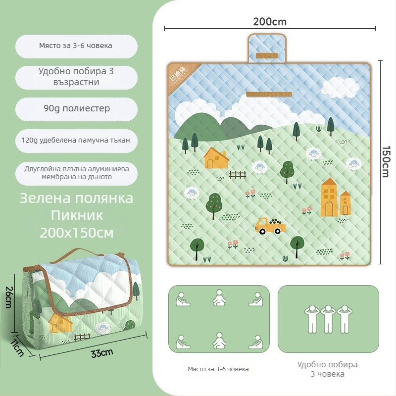 Утолщена пикникова и къмпинг подложка с алуминиево фолио, водоустойчива сгъваема EVA подложка за много хора, Чуня плат
