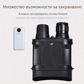 Бинокулярно устройство за нощно виждане с 32 мм обектив, увеличение 1–15×, обхват 800 м, батерия 3600 мAh