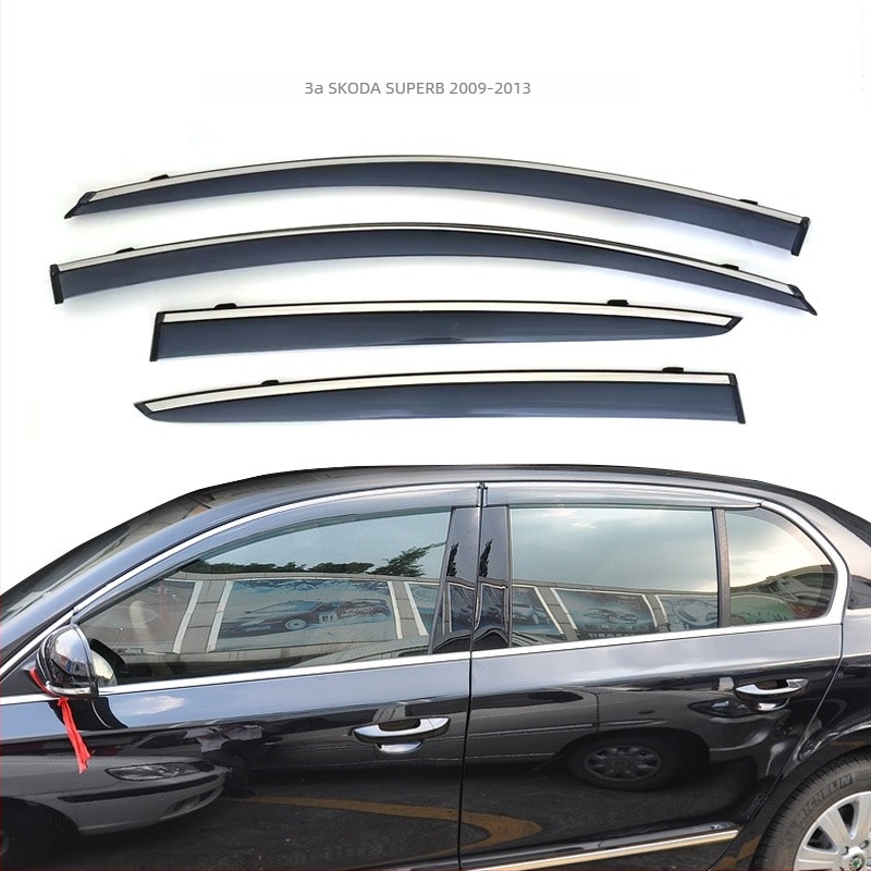 Rain Eyebrow за прозореца на Skoda 2009-2013 Superb/Haorui – удебелено инжекционно формовано, материал: акрилна лента/PC с неръждаема стоманена лента, монтаж кука-лепило, комплект 4 бр.