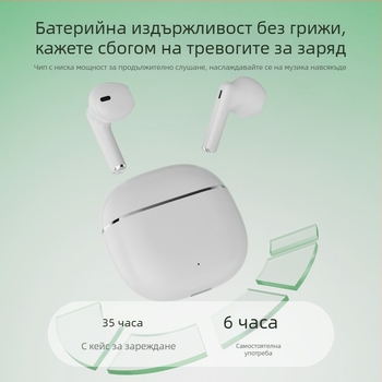 Semi-In-Ear Bluetooth слушалки, ултра компактни, Hi‑Fi звук, стерео, истински безжични с шумопотискане, Bluetooth 5.3, обхват 10 м, живот на батерията 4–8 ч