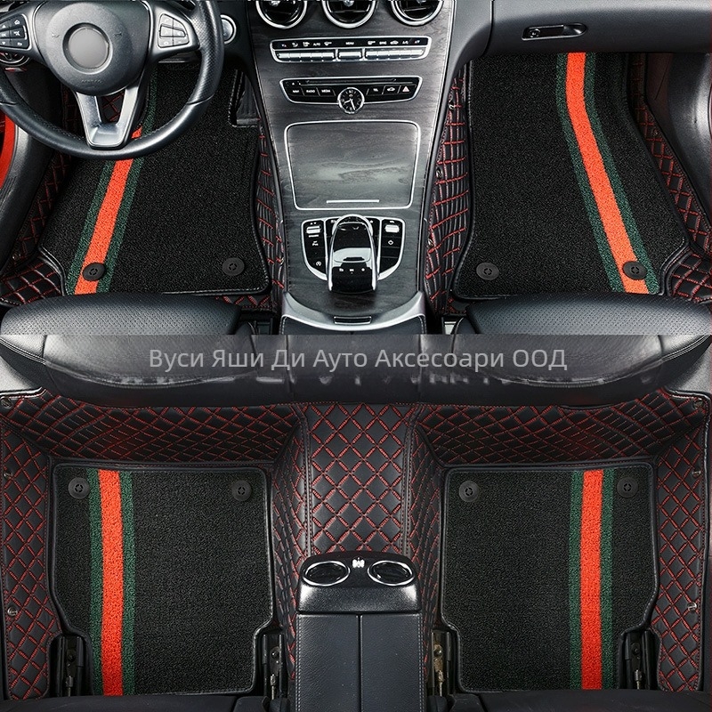 Автомобилни подложки за пода, PVC неплъзгаща се повърхност, кожена подложка за крак, пълен обхват, двойнослойна килимова подложка, без мирис, за петместни модели