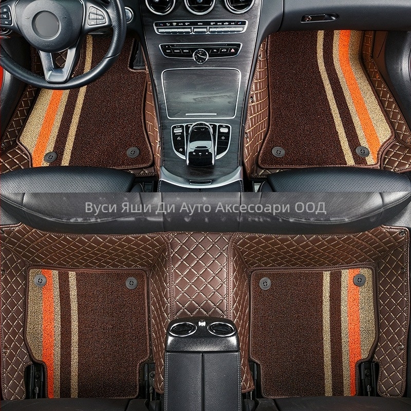 Автомобилни подложки за пода, PVC неплъзгаща се повърхност, кожена подложка за крак, пълен обхват, двойнослойна килимова подложка, без мирис, за петместни модели