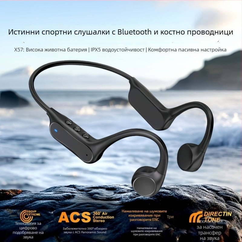 Слушалки с костна проводимост Bluetooth 6.0, IPX5 водоустойчиви, стерео звук, живот на батерията над 8 ч, обхват 15 м