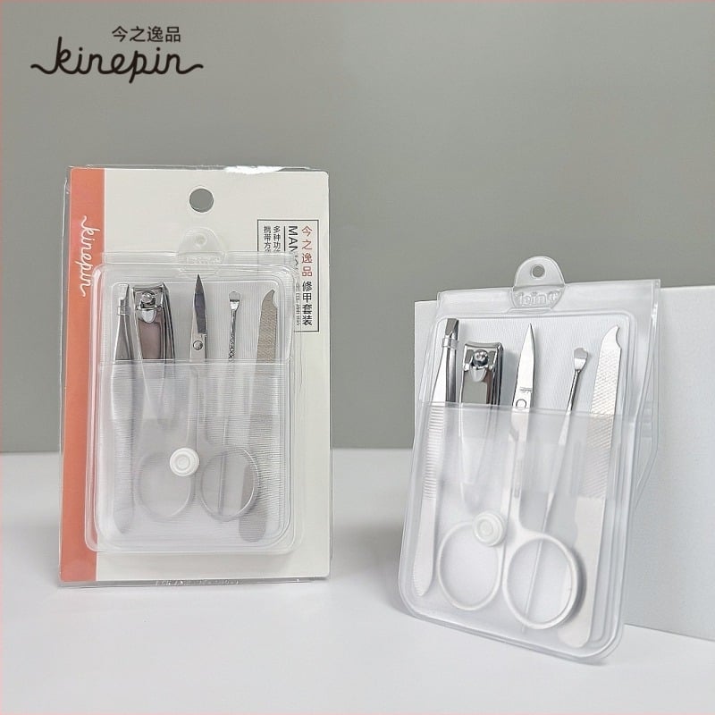 KINEPIN 5-частен портативен комплект за грижа за вежди от неръждаема стомана: пинсета за вежди, нокторезачка, маникюрни ножици, ушна шпилка и файл за нокти