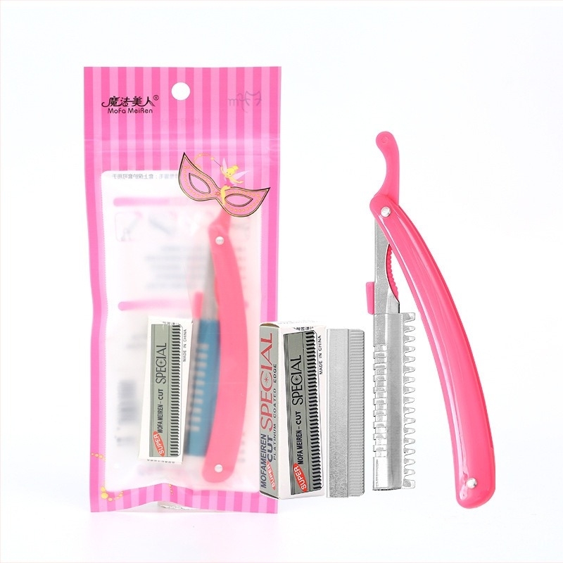 Комплект за оформяне на вежди със сгъваем тример, държач за тример, включени 10 резервни остриета от неръждаема стомана