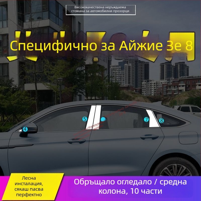 Декоративен кант за прозорци и врати за Chery Arrizo 8 и Fengyun A8 – неръждаема стомана