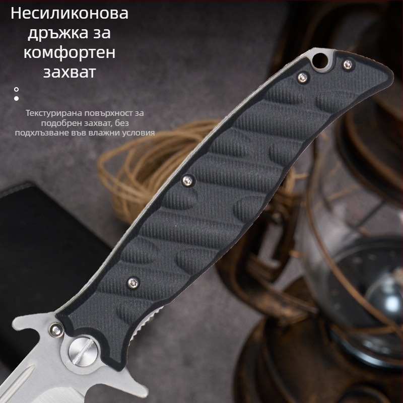 Сгъваем нож за къмпинг и оцеляване – самозащита, бързо отваряне, лагерна система, преносим
