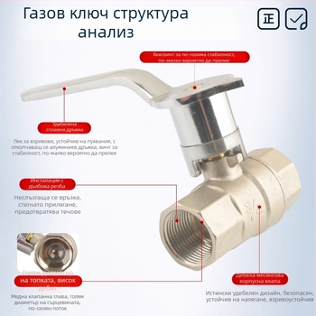 Газов клапан за плита, меден, фронтален клапан, бързодействащ