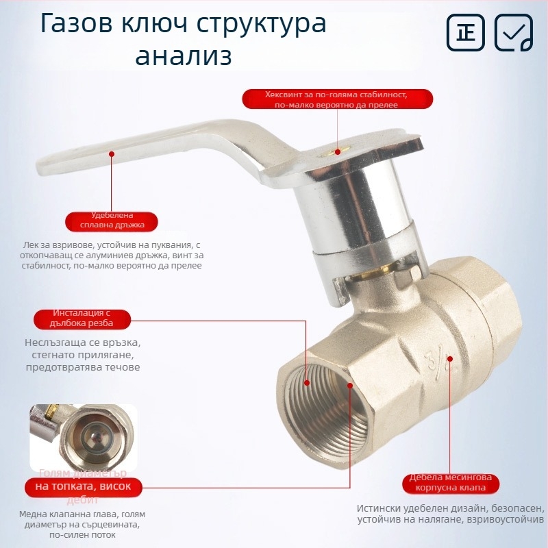Газов клапан за плита, меден, фронтален клапан, бързодействащ