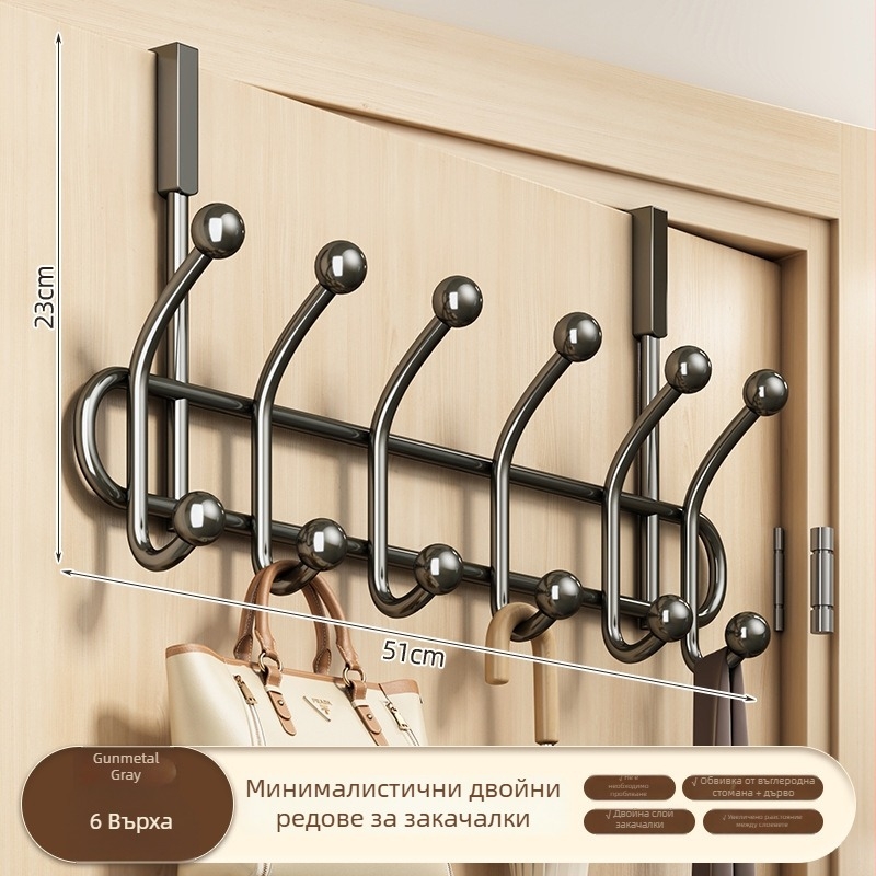 Закачалка за дрехи за врата, без пробиване, от въглеродна стомана, с една кука, капацитет 20–30 кг