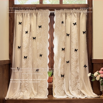 Двуслоен тъмнозатъмняващ завеса за спалня с интегрирана мрежеста вложка, фланелен материал, звукопоглъщащ ефект, модерен минималистичен стил, дантелена завеса за врата