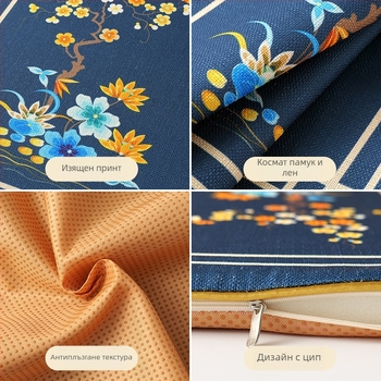 Възглавница за стол, памук и лен, растителен принт, хол и офис, нов китайски стил