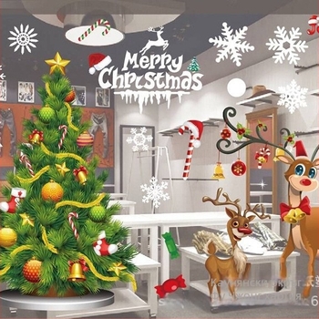 Коледни прозоречни стъклени стикери – PVC, премахваеми електростатични декали, марка Jiacheng jc