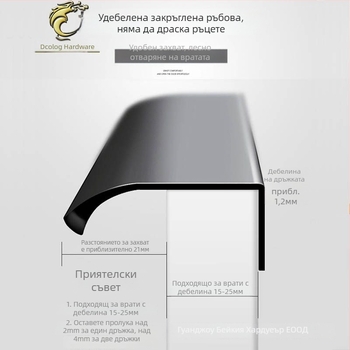 Скрита дръжка за шкаф, алуминиева сплав, модел F2, без пробиване, странично монтирана, многослоево анодирано покритие