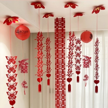 Сватбена таванна украса с надпис за щастие — комплект за окачване, материал хартия, опаковка PP торба, марка Tiantianxifang, за сватба.