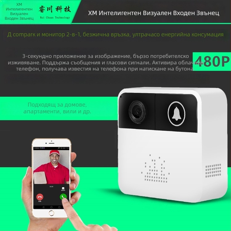 Умен видеодверен звънец с безжично Wi‑Fi, мониторинг против кражба и известия на мобилния телефон