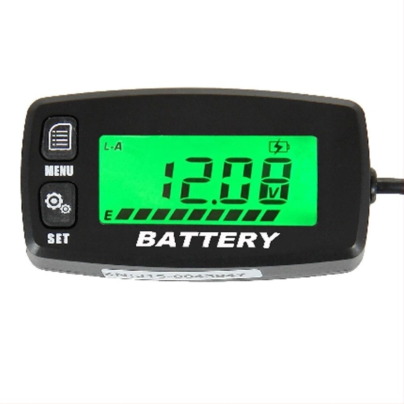 BI008 мотоциклетен волтметър, 12-48V, универсален за различни батерии, LCD дисплей със зелено подсветване, точност 0.01V, квадратен корпус