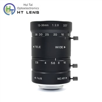 Индустриален обектив за машиновидение, 12-36 мм, C-mount, ръчно увеличение, 2/3-инчов сензор, минимално фокусно разстояние 0,15 м