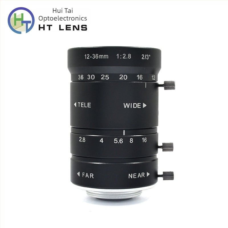 Индустриален обектив за машиновидение, 12-36 мм, C-mount, ръчно увеличение, 2/3-инчов сензор, минимално фокусно разстояние 0,15 м
