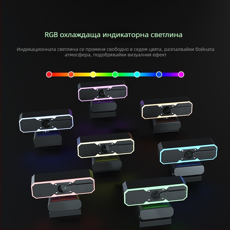 Уеб камера с LED осветление и вграден микрофон (USB 2.0, 60 FPS, 1080p, Autofocus)