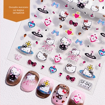 Наклейки за маникюр с Kitty/Hello Kitty мотиви, Planet Messenger модел, Bowknot и сърца, Инс стил, пълен комплект