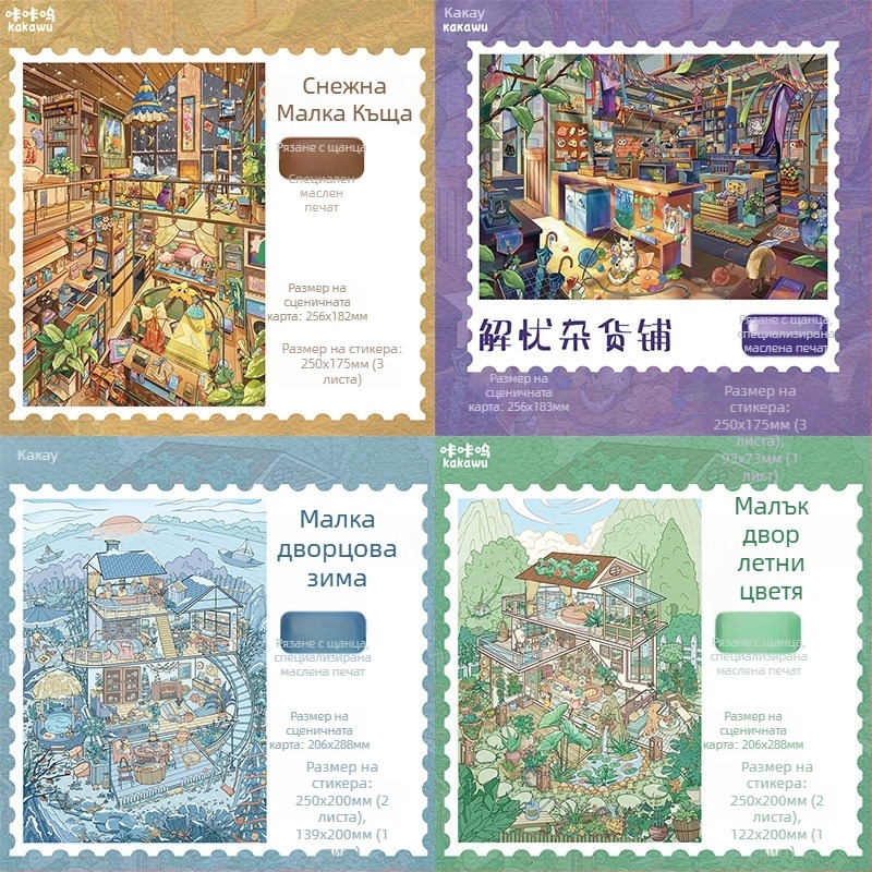 3D микро-сцени стикери за диорама — лечебен ъгъл с подреждащи се къщички — персонализирана обработка налична
