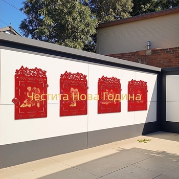 Външен стенен декор за дворна ограда: 2026 година на коня, флокирана тъкан, китайски стил, за пролетния фестивал