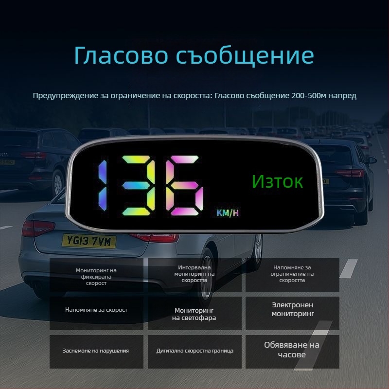 Автомобилен соларен HUD дисплей - LCD HUD, GPS вход, соларно захранване, ABS+PC материал, тегло 0,15 кг