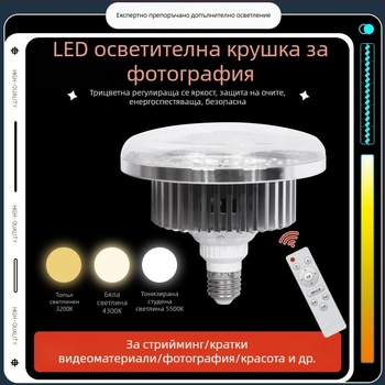 Светлина за дигитална фотография за лайв стрийминг, високопотентна LED 2835, димируема, 3000K-6500K, E27 база, обхват 15–20 м²
