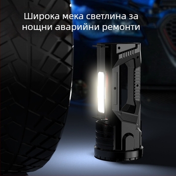 LED експлозийно-устойчив прожектор USB с COB странично осветление, външен водоустойчив аварийно преносим високопроизводителен фенер, 1200mAh, 5W, USB зареждане, ръчно задвижване, обхват 100–200 м