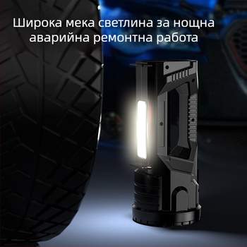 USB взривоустойчив фенер с COB странично осветление, водоустойчив, 5W, 1200mAh, USB зареждане, обхват 100–200м