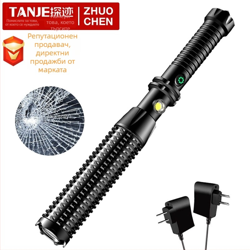 LED фенерче за самоотбрана с 3W LED + COB осветление (3W + COB; батерия 18650 800 mAh; 360° въртене; ръчно захранване чрез въртене)