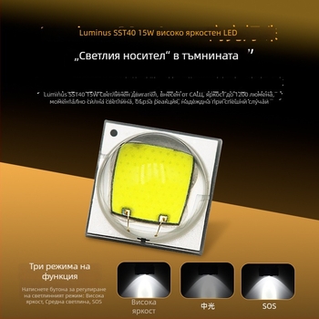 IP68 водоустойчив презареждаем LED фенер, 15W SST40, 4400mAh, обсег 200–500 м