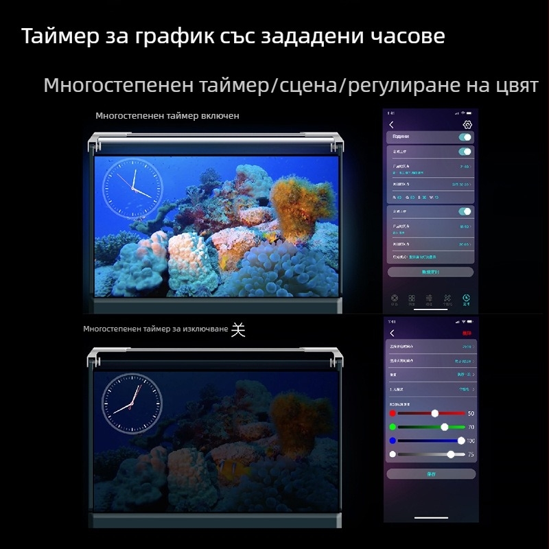 Аквариумна лампа Anxin Bao с дистанционно интелигентно управление, пълен спектър, превключване на сцени