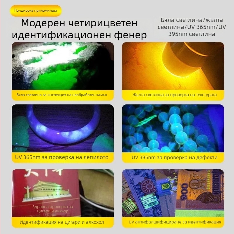 LED фенер за идентифициране на бижута – алуминиева сплав; 20W; LED (UV 365 nm); 2000 mAh; 350+ lm