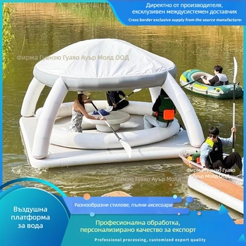 Надуваема водна плаваща платформа с открит сенник, бар маса за отдих и пързалка – PVC, HY7666, VANCEN, CE сертифициран